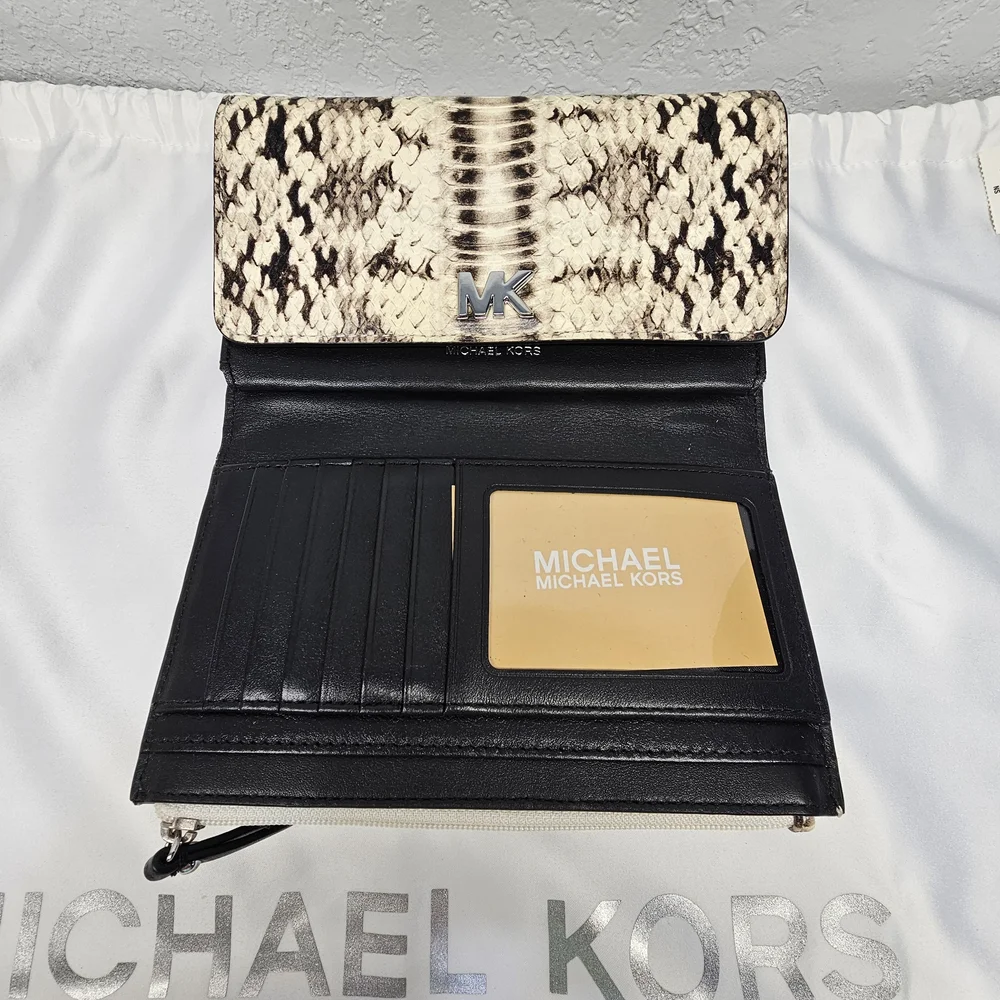 Michael Kors Cream and Tan Snake Print Wallet Genuine Leather - Picture 4 of 7